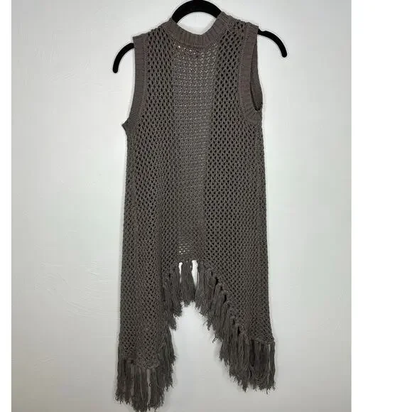 Y London Crocheted Tassel Vest Women's Size Large Gray Boho Western Vintage - Picture 2 of 6